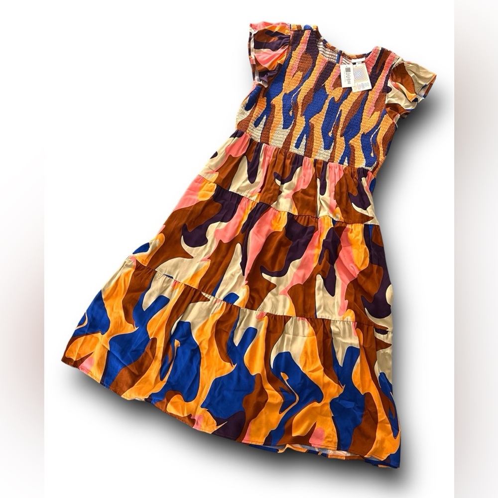 Multicolor Abstract Print Midi Dress LulaRoe
